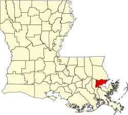Mapa de Luisiana con la ubicación del Parish Orleans