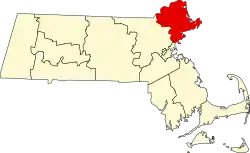 Mapa de Massachusetts con la ubicación del condado de Essex