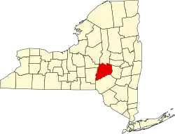 Mapa de Nueva York con la ubicación del condado de Otsego