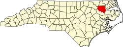 Mapa de Carolina del Norte con la ubicación del condado de Bertie