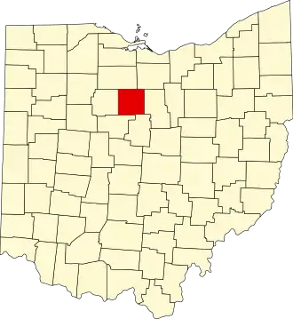 Mapa de Ohio con la ubicación del condado de Crawford