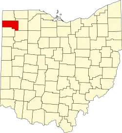Mapa de Ohio con la ubicación del condado de Defiance