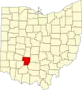 Mapa de Ohio con la ubicación del condado de Fayette
