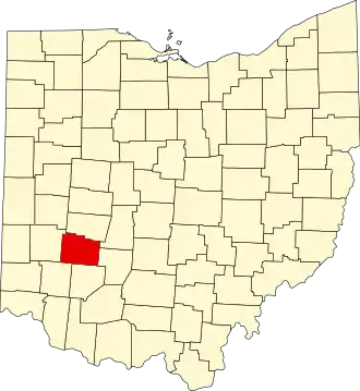 Mapa de Ohio con la ubicación del condado de Greene