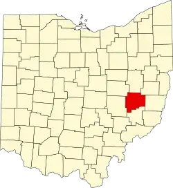 Mapa de Ohio con la ubicación del condado de Guernsey