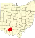 Mapa de Ohio con la ubicación del condado de Highland