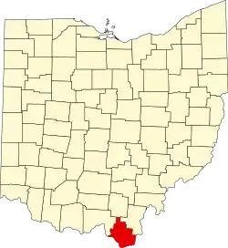 Mapa de Ohio con la ubicación del condado de Lawrence