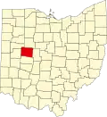 Mapa de Ohio con la ubicación del condado de Logan
