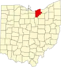 Mapa de Ohio con la ubicación del condado de Lorain