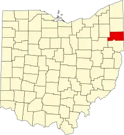 Mapa de Ohio con la ubicación del condado de Mahoning