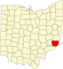 Mapa de Ohio con la ubicación del condado de Monroe