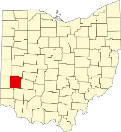 Mapa de Ohio con la ubicación del condado de Montgomery