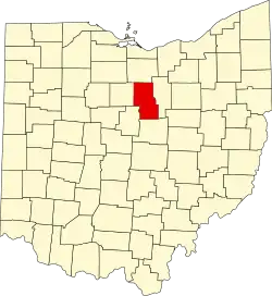 Mapa de Ohio con la ubicación del condado de Richland