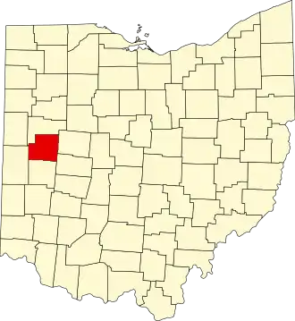 Mapa de Ohio con la ubicación del condado de Shelby