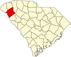 Mapa de Carolina del Sur con la ubicación del condado de Anderson