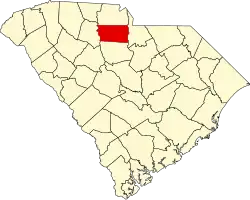 Mapa de Carolina del Sur con la ubicación del condado de Chester