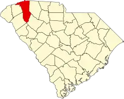 Mapa de Carolina del Sur con la ubicación del condado de Greenville