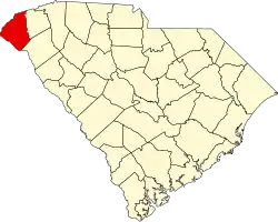 Mapa de Carolina del Sur con la ubicación del condado de Oconee