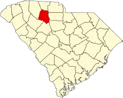 Mapa de Carolina del Sur con la ubicación del condado de Union