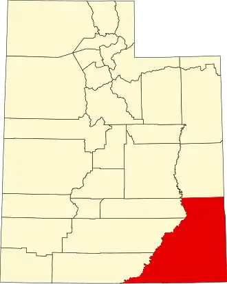 Mapa de Utah con la ubicación del condado de San Juan