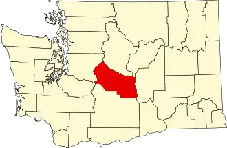 Mapa de Washington con la ubicación del condado de Kittitas
