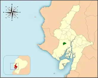 Localización del Bosque Protector Cerro Blanco en la provincia de Guayas.