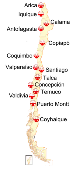 Mapa de los 14 Institutos Teletón