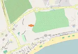 Mapa que muestra la ubicación del edificio Intempo. Puede verse la Playa de Poniente de Benidorm.