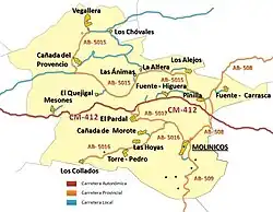 Mapa de carreteras del municipio de Molinicos.