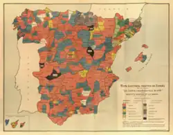 Mapa electoral político de España. Las Cortes de 1910.