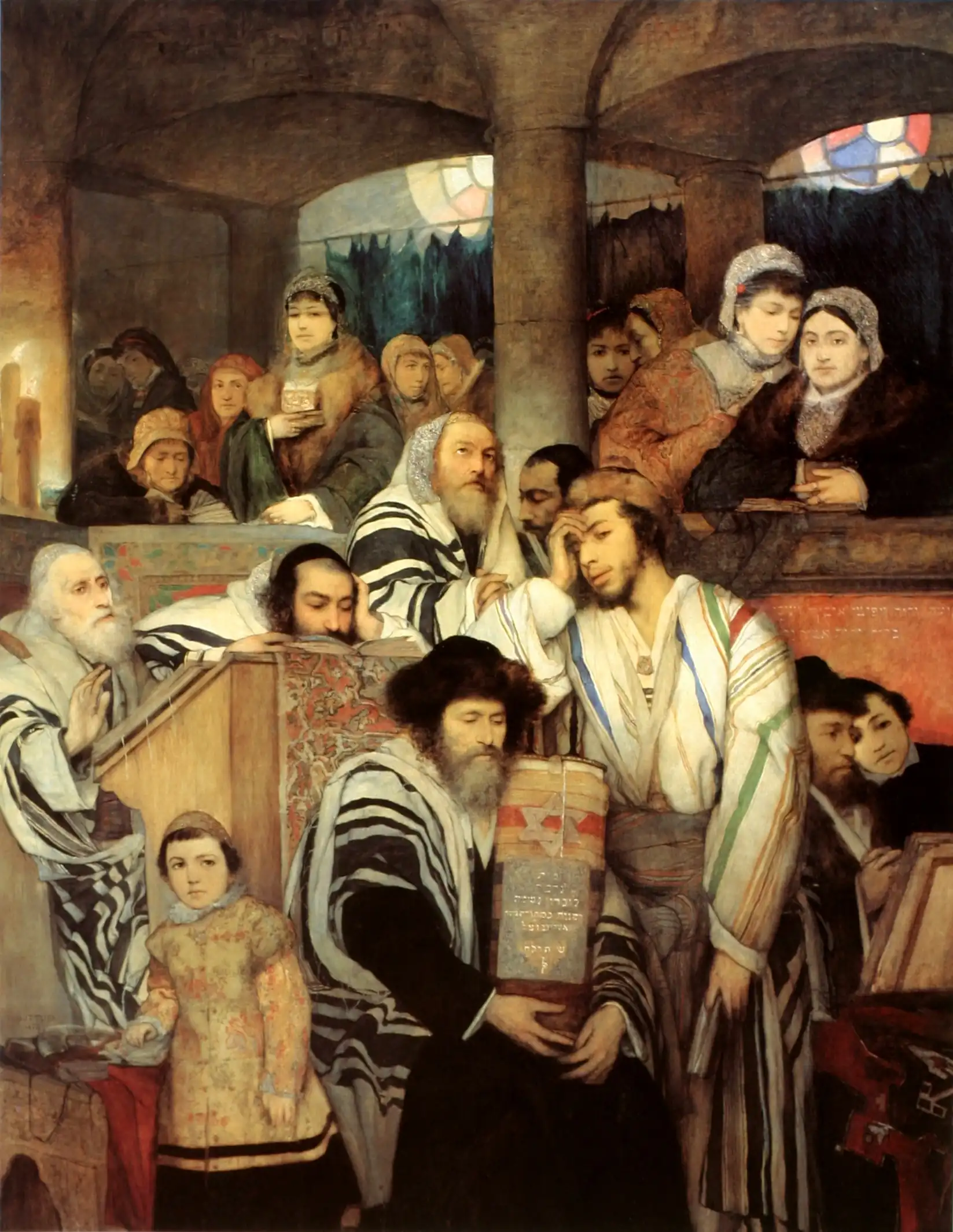 Maurycy Gottlieb, Judíos orando en la sinagoga en Yom Kipur, óleo, 1878. Museo de Arte de Tel Aviv, Israel.