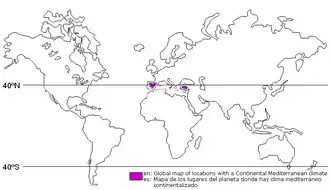 Localización del clima mediterráneo continentalizado.