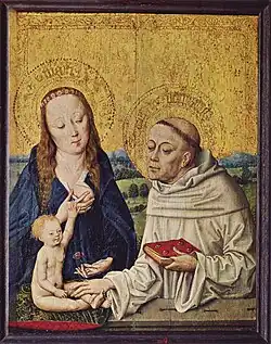 Lactatio Bernardi, del Maestro de la Vida de María en el Wallraf-Richartz Museum, ca. 1480.