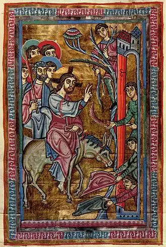 Évangéliaire de sainte Ehrentrude : l'entrée du Christ à Jérusalem