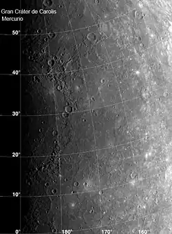 Mosaico de la mitad de Cuenca de Caloris, fotografiado por la sonda Mariner 10