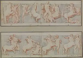 Dibujo atribuido a Jacques Carrey: metopas sur XXV a XXXII.