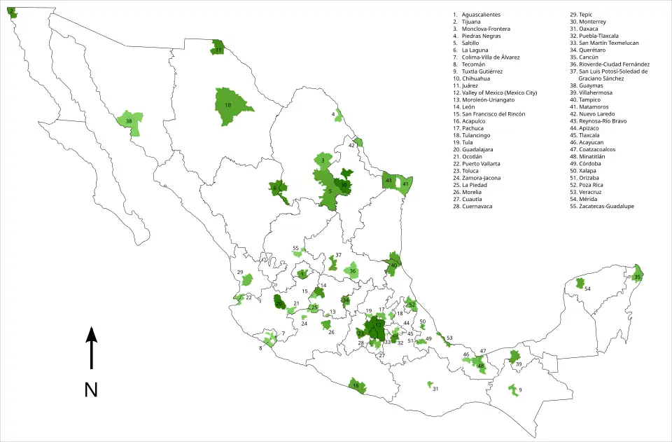 Áreas metropolitanas de México.