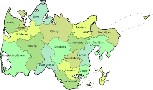 Mapa de municipios de Midtjylland.