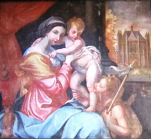 La abadía en el siglo&nbsp;XVII (al fondo a la derecha)