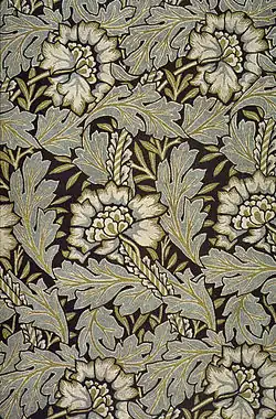 Seda anémona tejida en jacquard y damasco de lana o seda, Morris, 1876