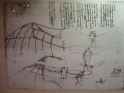 Diseño de una máquina voladora de Leonardo da Vinci en 1488