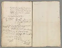 Firmas al pie de la Unión de Utrecht, 1579.