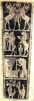 Placa de nácar con animales antropomorfos, circa 2600&nbsp;a.&nbsp;C.