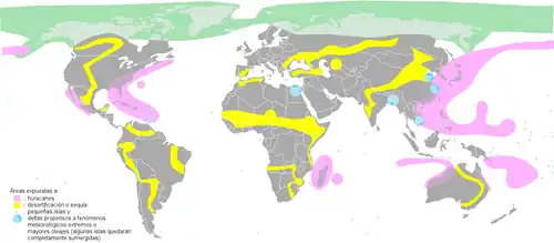 Zonas expuestas a distintos riesgos a causa del calentamiento global.