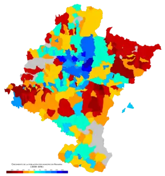 Crecimiento de la población por municipio entre 2008 y 2018.