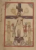 Una «crucifixión de Jesús» nestoriana, ilustración pertenece al Evangeliario nestoriano, siglo&nbsp;XVI.