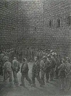 Gustave Doré, Patio de ejercicio de la cárcel de Newgate, que ilustra London: A pilgrimage, de Gustave Doré y Blanchard Jerrold, 1872.