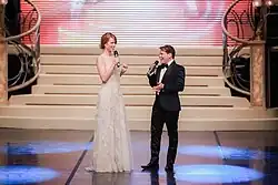 Nicole Neumann y Gabriel Canci en la conducción de Miss Universo 2015.