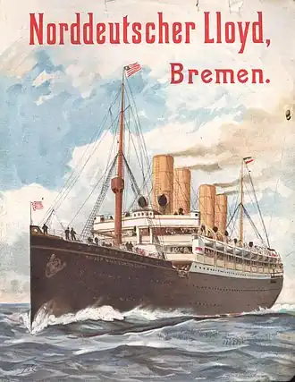 El Kaiser Wilhelm der Grosse en un cartel publicitario de la NLD, (1903)