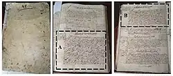 Facsímiles de las notas enviadas por Estanislao López en protesta a la usurpación británica de las Islas Malvinas. A: Enviada a Ramón Balcarce; B: Enviada a Pedro Vidal.